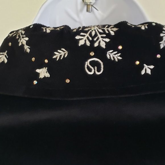SOLD ST.JOHN SPORT Womens Bomber Jacket XS Black Velvet Embroidered Snowflake - Picture 8 of 12